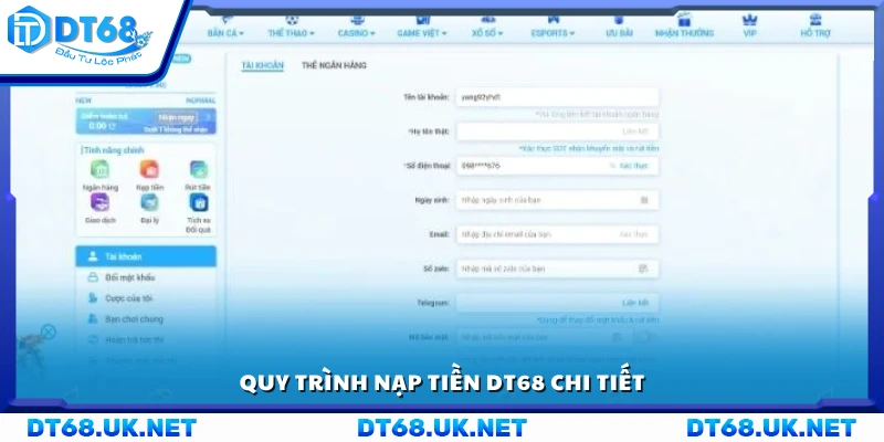 Các bước chi tiết để thực hiện nạp tiền DT68